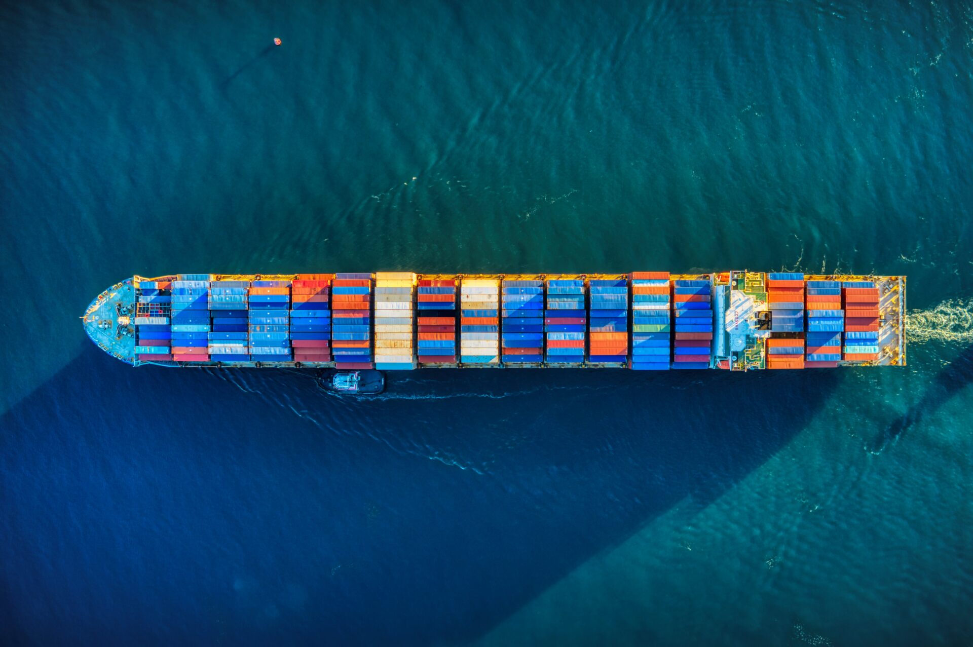 ariel view of shipping containers on a ship
