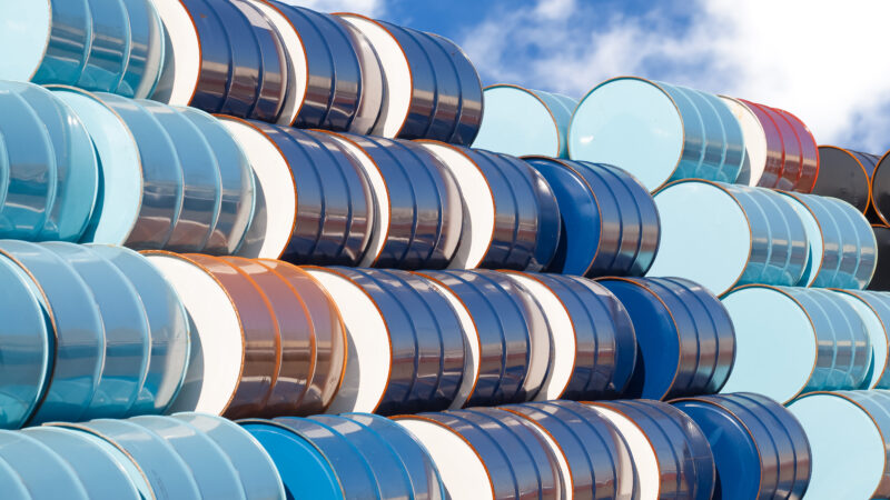 Stack of Oil barrels at oil refinery area